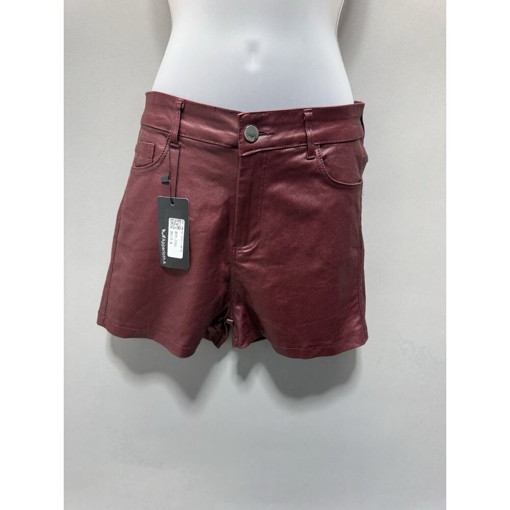 Apperloth Burgundy Faux Leather Shorts Womens M High Waist Stretch Club Sexy NWT